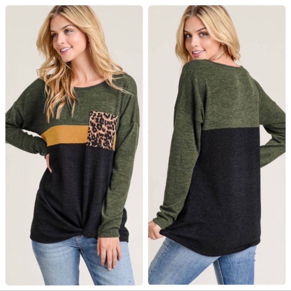 Olive Twisted Hem Top